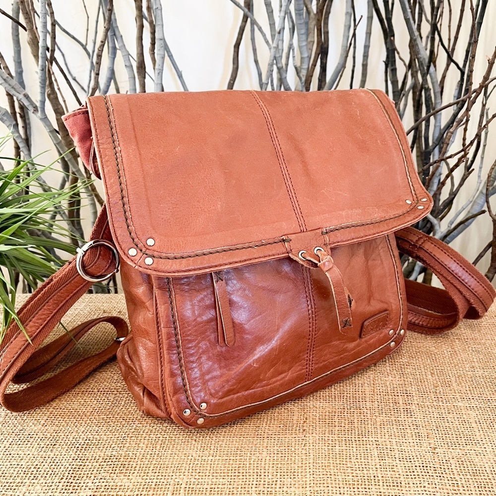 The Sak Distressed Chestnut Brown Leather Crossbody Backpack